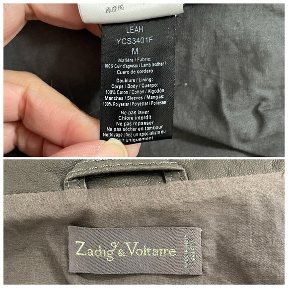 Zadig and Voltaire Gray Leather Leah Moto Jacket Medium Zip Up Lined RUNS SMALL - Picture 11 of 12